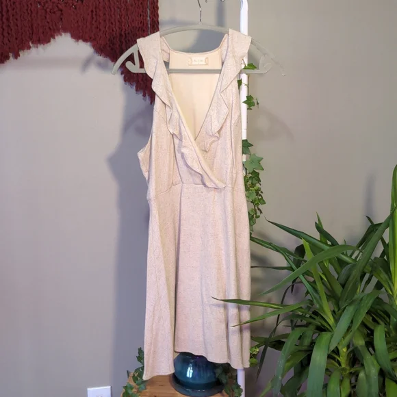 Altar'd State size large racerback lined beige/tan linen dress w sidezip